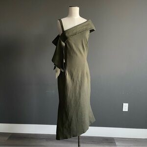 Elliatt Asymmetric One-Shoulder Midi Dress – Olive Green (XL)
